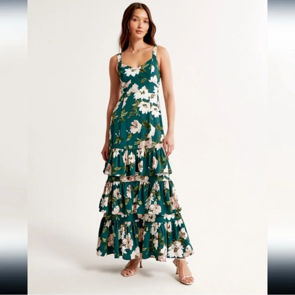 Floral Ruffle Green Maxi Dress by A&F